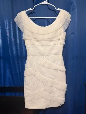 BCBGMaxAzria White Pleated Ruffle Midi Dress